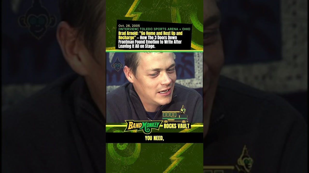 Brad Arnold of 3 Doors Down discussing rest and songwriting at Toledo Sports Arena on October 26, 2005, in the BandMonkey Rocks Vault EP09 cover.