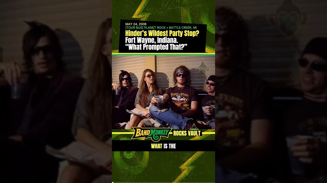 Hinder on their tour bus at Planet Rock in Battle Creek, Michigan, May 24, 2006, in the BandMonkey Rocks Vault EP06 cover.